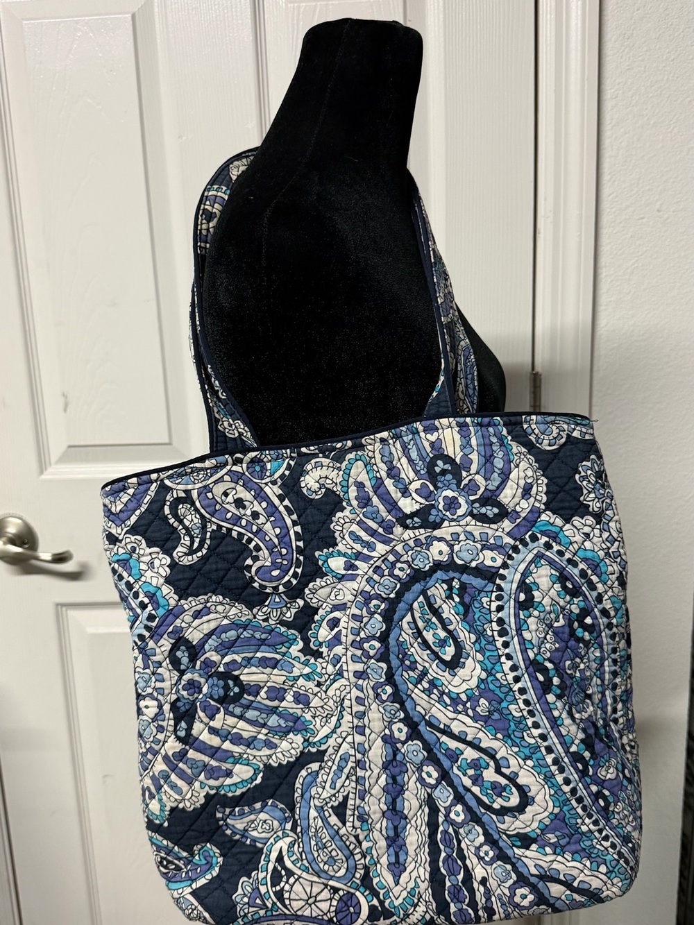 Quilted Paisley Tote Bag in Navy Blue